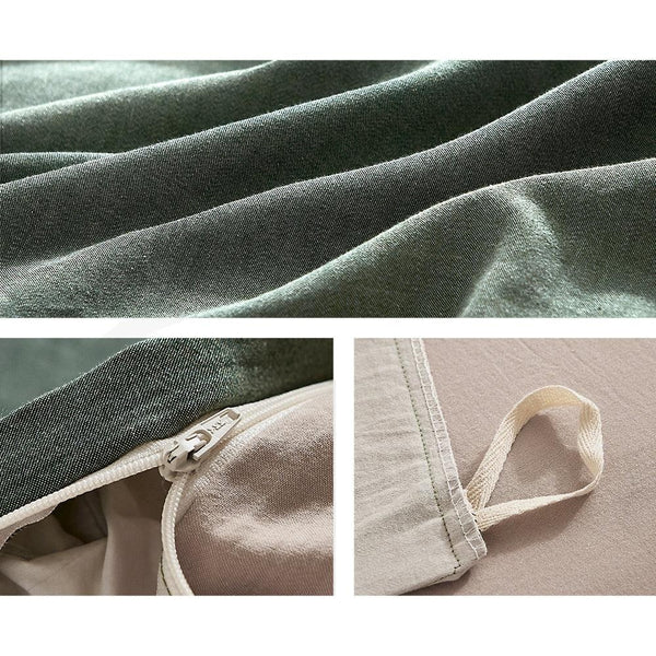 Cosy Club Quilt Cover Set Cotton Duvet Queen Green Beige Deals499