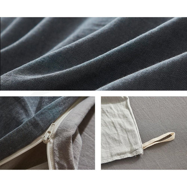 Cosy Club Quilt Cover Set Cotton Duvet Single Blue Dark Grey Deals499
