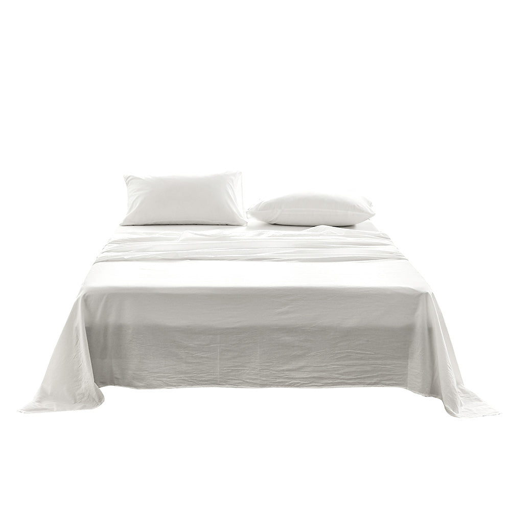 Cosy Club Sheet Set Bed Sheets Set Double Flat Cover Pillow Case White Essential Deals499