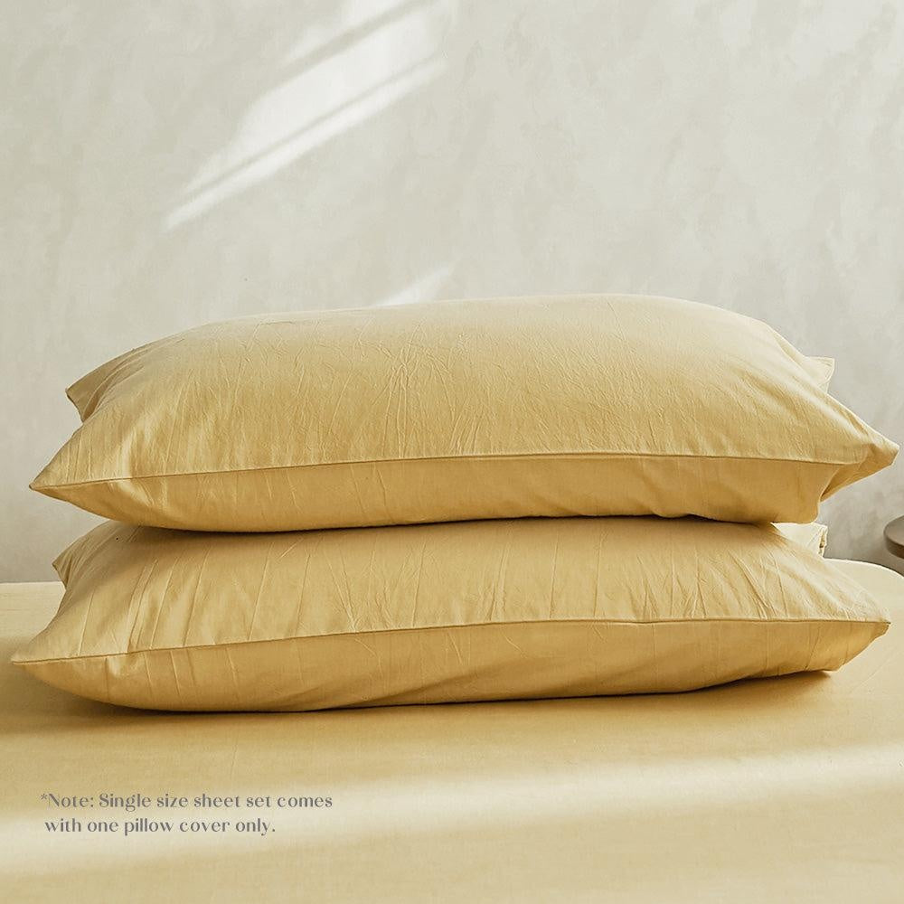Cosy Club Sheet Set Bed Sheets Set Double Flat Cover Pillow Case Yellow Essential Deals499
