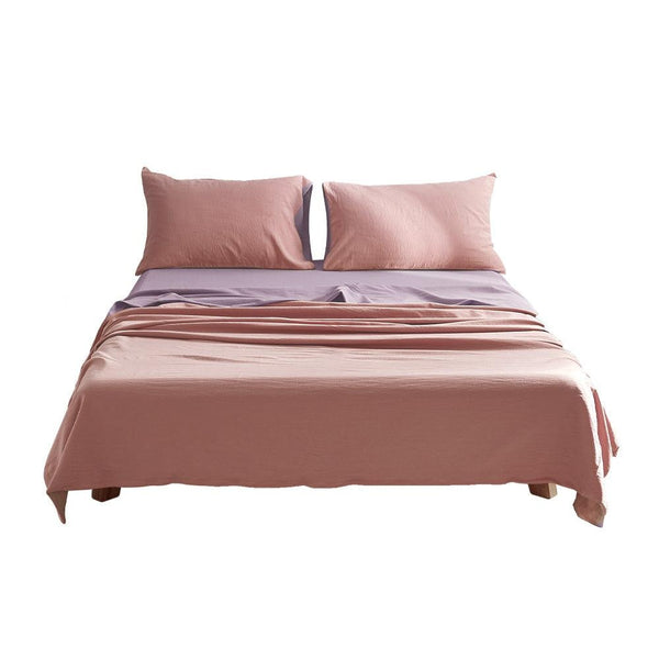 Cosy Club Sheet Set Bed Sheets 100% Cotton Queen Cover Pillow Case Pink Purple Deals499