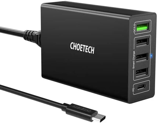 CHOETECH Q34U2Q 5-Port 60W PD Charger with 30W Power Delivery and 18W Quick Charge 3.0 Deals499
