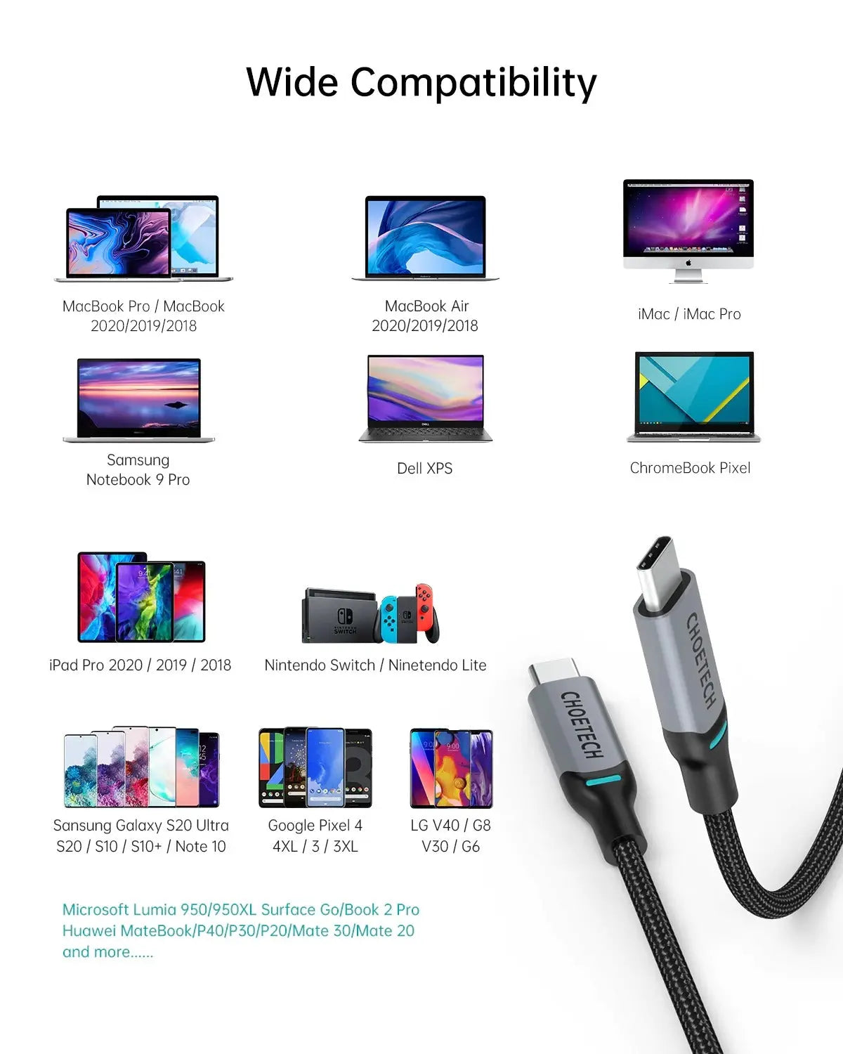 CHOETECH XCC-1002 USB-C to USB-C PD100W 5A Fast Charging Cable 1.8M Deals499