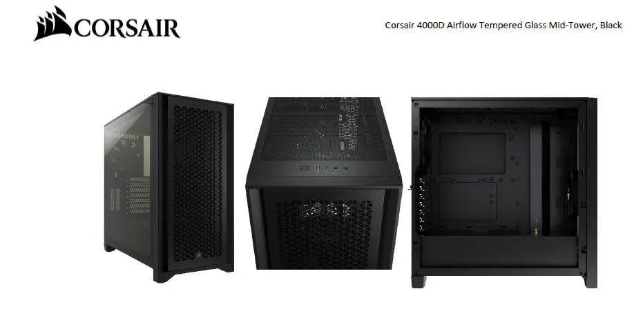 CORSAIR Carbide Series 4000D Airflow ATX Tempered Glass Black, 2x 120mm Fans pre-installed. USB 3.0 x 2, Audio I/O. Case NDA Sept 16 CORSAIR
