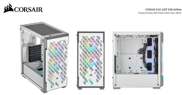 CORSAIR iCUE 220T RGB Airflow Smart ATX, mATX, Mini-ITX Case - White. 2 Years Warranty CORSAIR