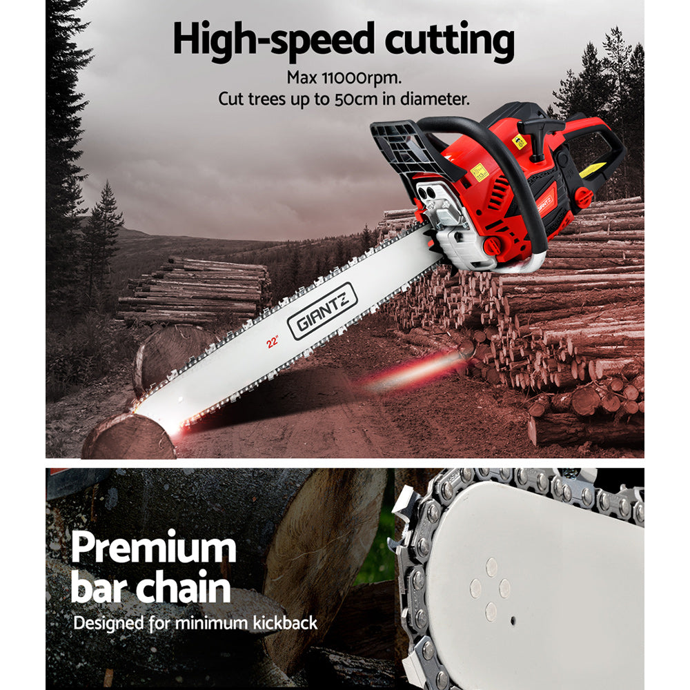 Giantz Chainsaw 58cc Petrol Commercial Pruning Chain Saw E-Start 22'' Bar Top Deals499
