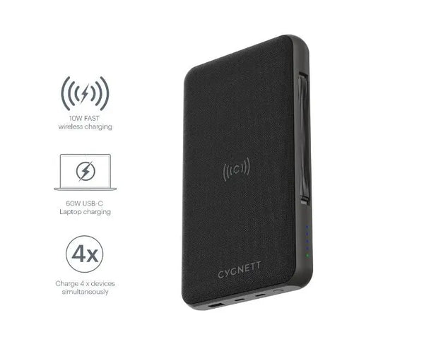 CYGNETT 27000 mAh USB-C Laptop and Wireless Power Bank - Black CYGNETT