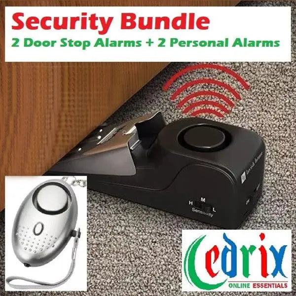 Cedrix Security Bundle - 2 Door Stop Alarms + 2 Personal Alarms Deals499