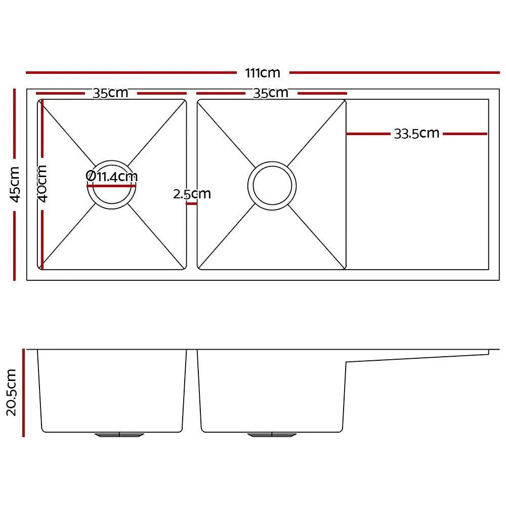 Cefito 111cm x 45cm Stainless Steel Kitchen Sink Under/Top/Flush Mount Silver Deals499
