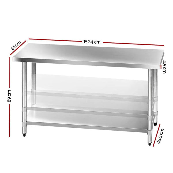 Cefito 1524 x 610mm Commercial Stainless Steel Kitchen Bench Deals499