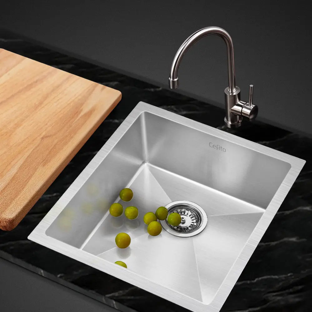 Cefito 44cm x 44cm Stainless Steel Kitchen Sink Under/Top/Flush Mount Black Deals499