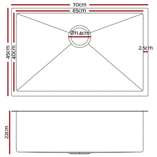 Cefito 70cm x 45cm Stainless Steel Kitchen Sink Under/Top/Flush Mount Black Deals499