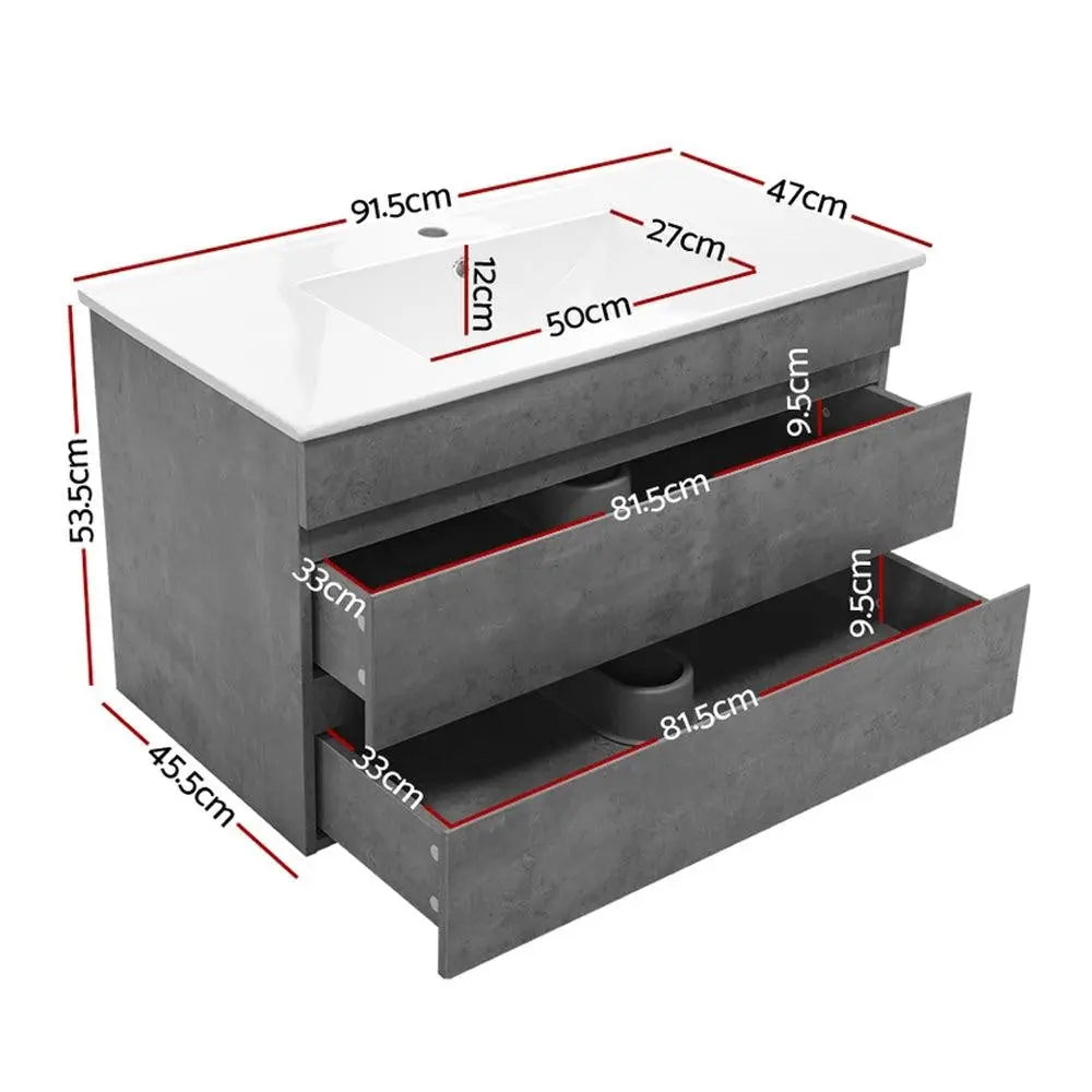 Cefito 900mm Bathroom Vanity Cabinet Basin Unit Sink Storage Wall Mounted Cement Deals499
