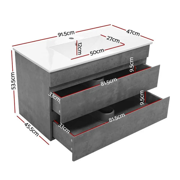 Cefito 900mm Bathroom Vanity Cabinet Basin Unit Sink Storage Wall Mounted Cement Deals499