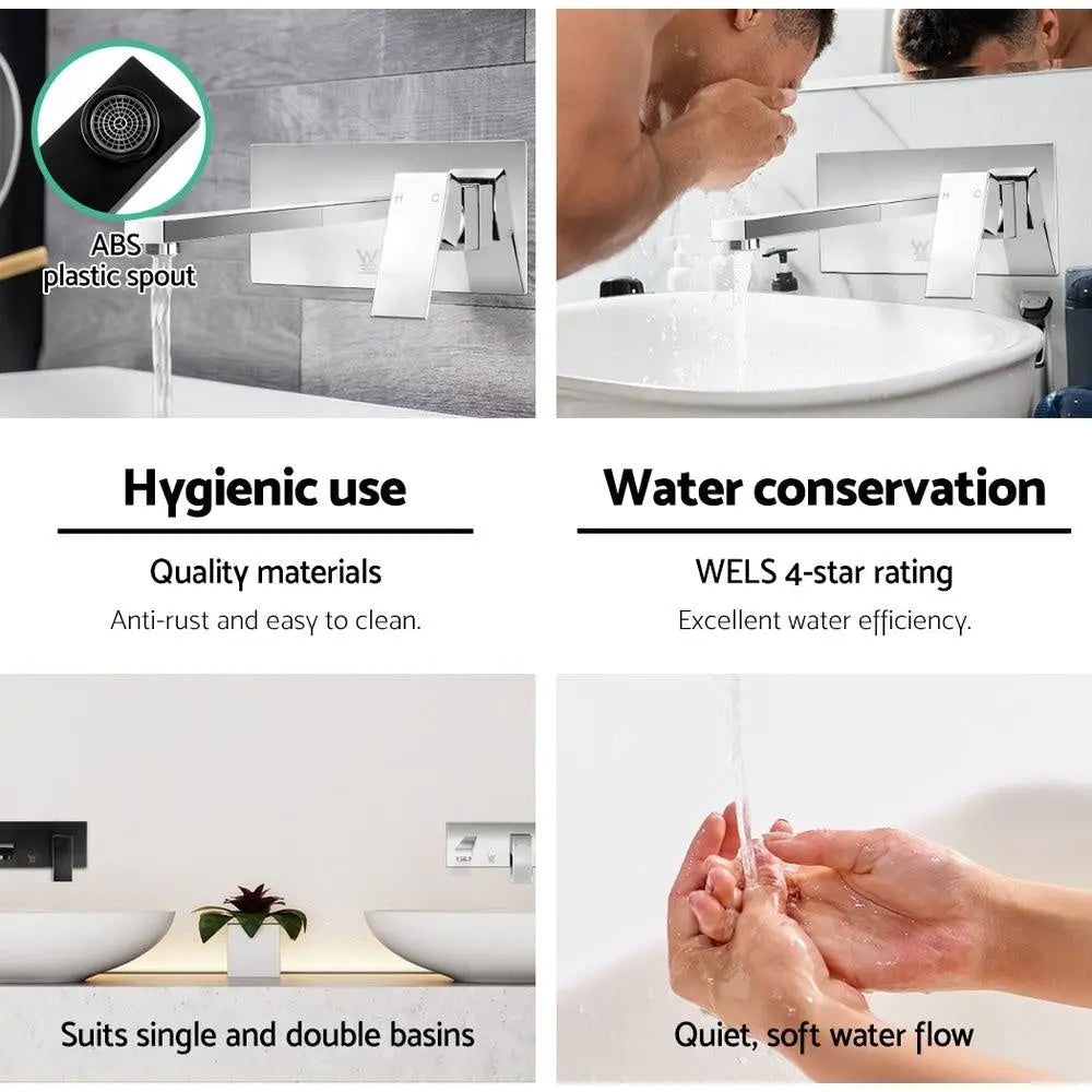 Cefito Bathroom Tap SET OF 2 Basin Mixer Wall Taps Faucet Sink Brass Silver WELS Deals499