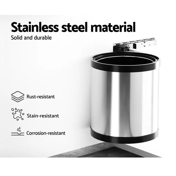 Cefito Kitchen Swing Out Pull Out Bin Stainless Steel Garbage Rubbish Can 12L Deals499