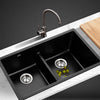 Cefito Stone Kitchen Sink 790X460MM Granite Under/Topmount Basin Double Bowl Black Deals499