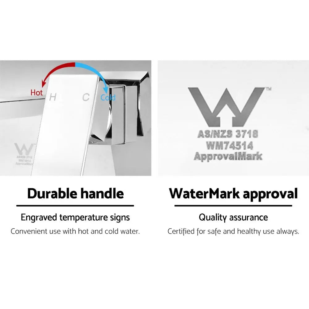 Cefito WELS Bathroom Tap Wall Square Silver Basin Mixer Taps Vanity Brass Faucet Deals499