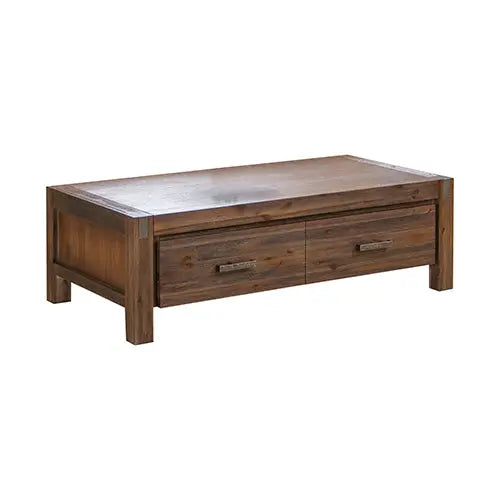 Coffee Table Solid Acacia Wood & Veneer 2 Drawers Storage Oak Colour Deals499