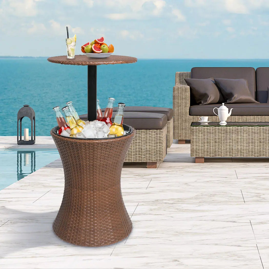 Cooler Ice Bucket Table Bar Outdoor Setting Furniture Patio Pool Storage Box Brown Deals499
