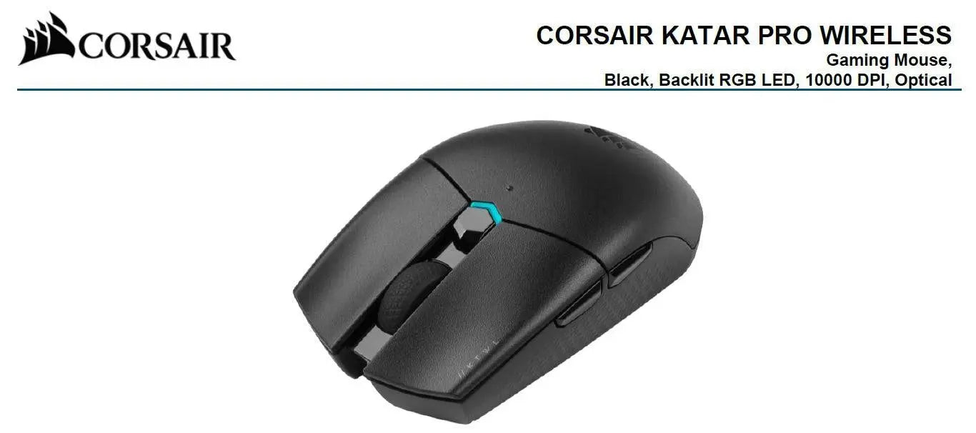 Corsair Katar PRO Wireless Gaming Mice, Ultra Light Weight, Sub-1ms Slipstream Wireless connection, ICUE Software, CORSAIR