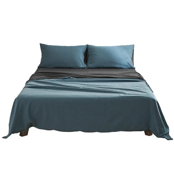 Cosy Club Sheet Set Cotton Sheets Single Blue Dark Blue Deals499
