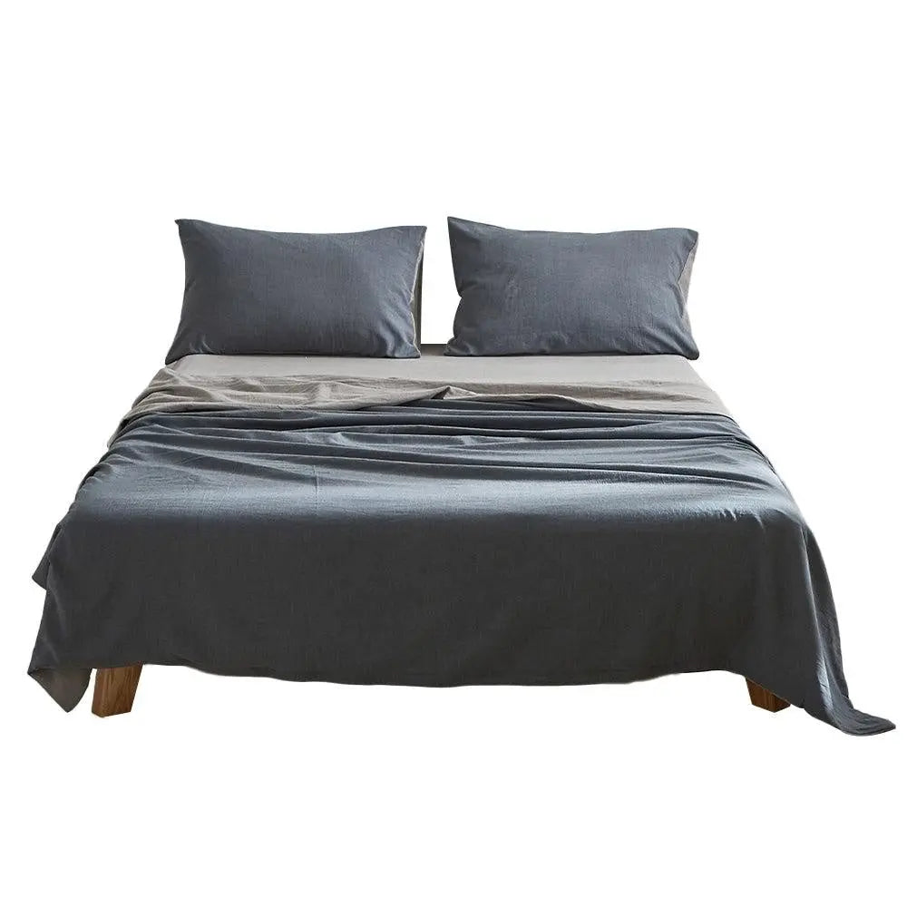 Cosy Club Sheet Set Cotton Sheets Single Blue Dark Grey Deals499