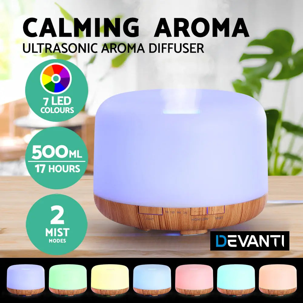 DEVANTI Aroma Diffuser Aromatherapy LED Night Light Air Humidifier Purifier Light Wood Grain 500ml Deals499