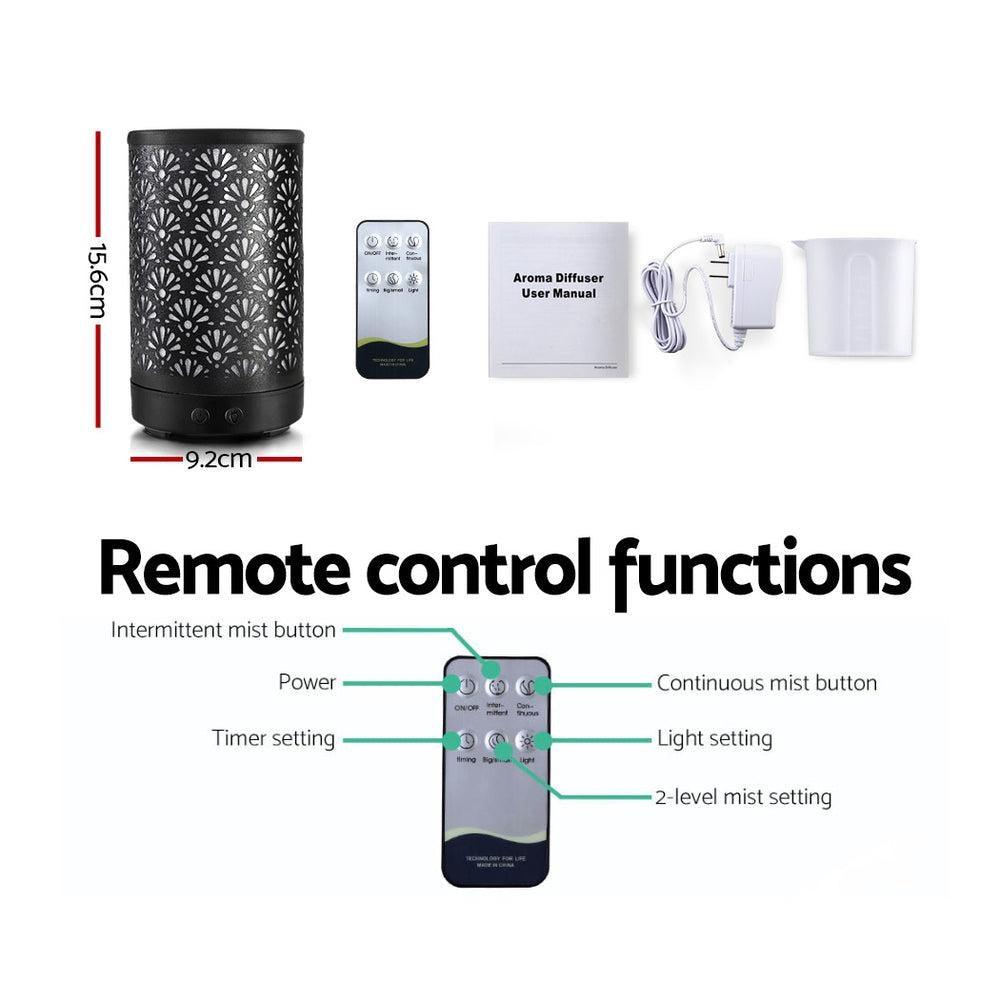 Devanti Aroma Diffuser Aromatherapy Essential Oils Metal Cover Ultrasonic Cool Mist 100ml Remote Control Black Deals499