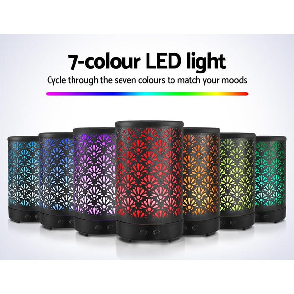 Devanti Aroma Diffuser Aromatherapy Essential Oils Metal Cover Ultrasonic Cool Mist 100ml Remote Control Black Deals499