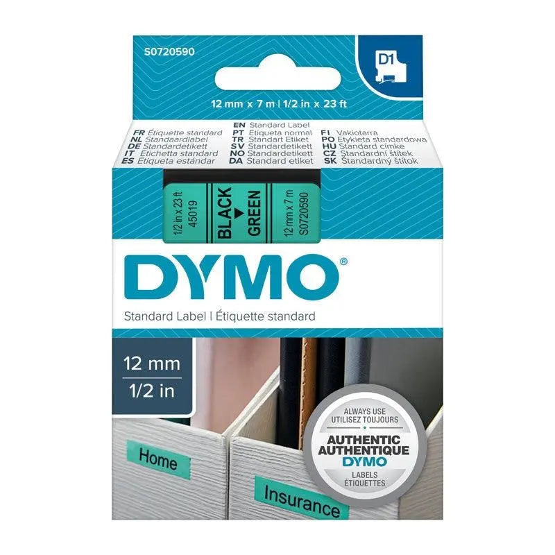 DYMO Black on Grn 12mmx7m Tape DYMO