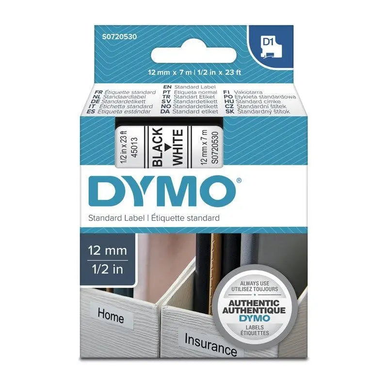 DYMO Black on White 12mmx7m Tape DYMO