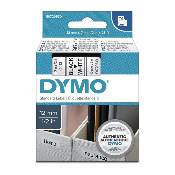 DYMO Black on White 12mmx7m Tape DYMO