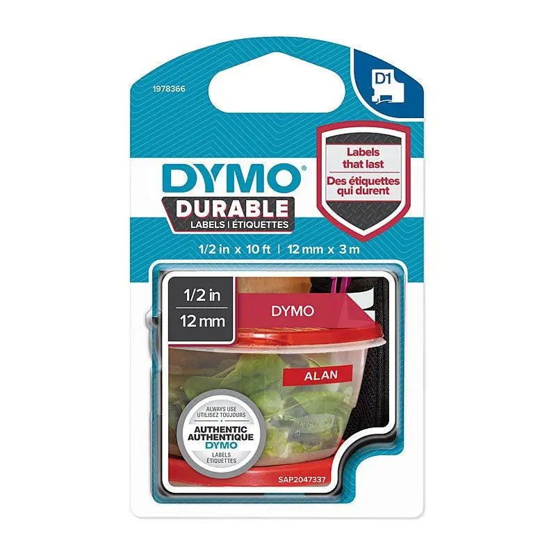 DYMO Dur White on Red 12mm x 3m DYMO