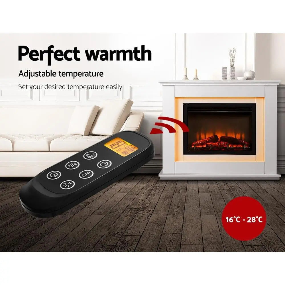 Devanti 2000W Electric Fireplace Mantle Portable Fire Log Wood Heater 3D Flame Effect White Deals499