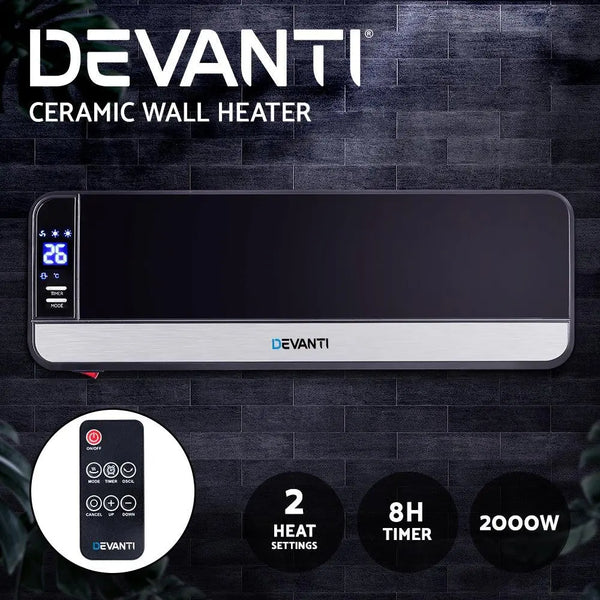 Devanti 2000W Wall Mounted Panel Heater - Black Deals499