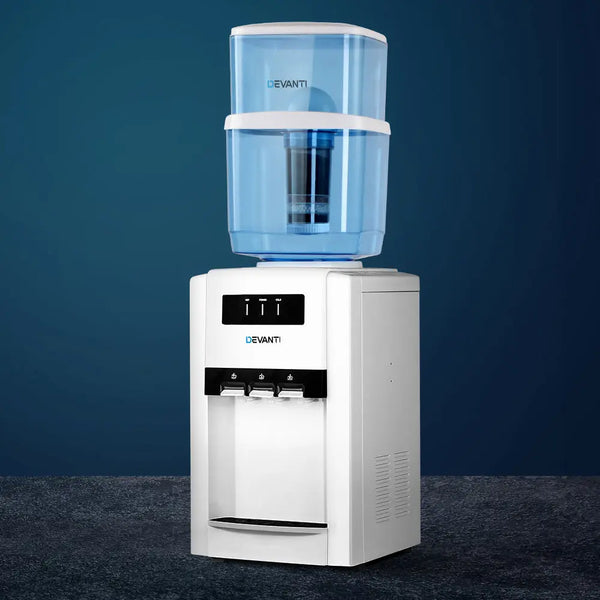Devanti 22L Bench Top Water Cooler Dispenser Filter Purifier Hot Cold Room Temperature Three Taps Deals499