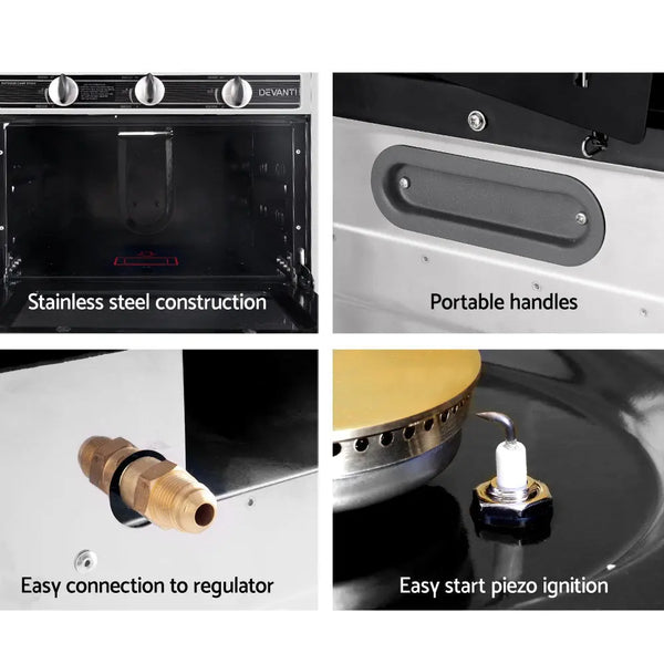 Devanti 3 Burner Portable Oven - Silver & Black Deals499