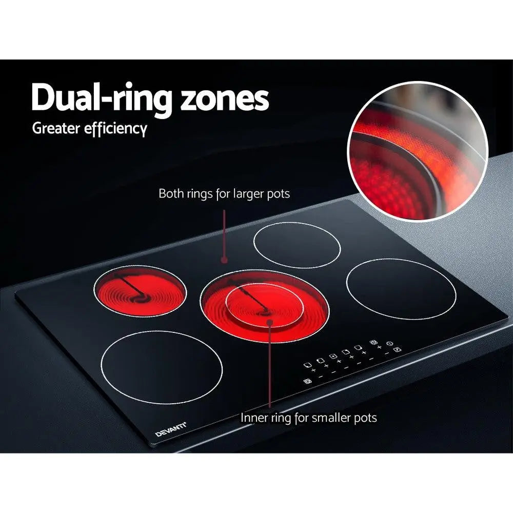 Devanti 90cm Ceramic Cooktop Electric Cook Top 5 Burner Stove Hob Touch Control 6-Zones Deals499