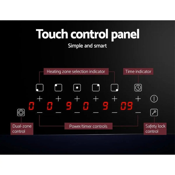 Devanti 90cm Ceramic Cooktop Electric Cook Top 5 Burner Stove Hob Touch Control 6-Zones Deals499