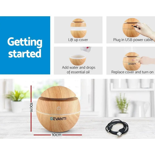 Devanti Aromatherapy Diffuser Aroma Essential Oils Air Humidifier LED Light 130ml Deals499