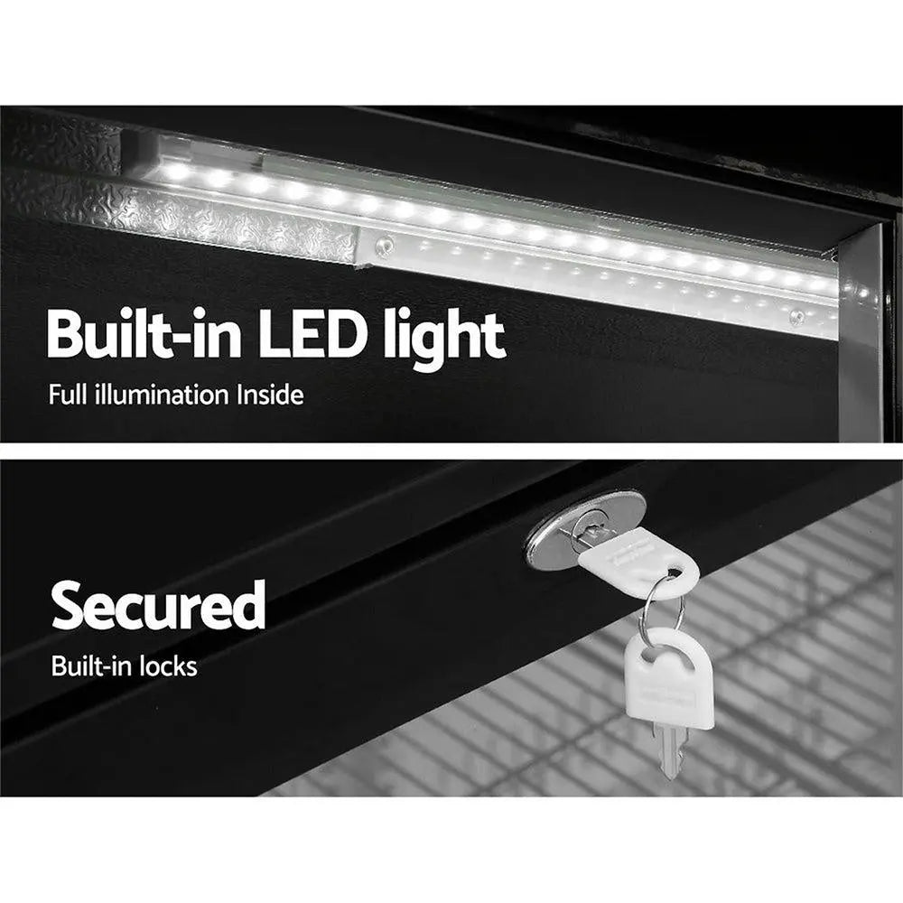 Devanti Bar Fridge 2 Glass Door Commercial Display Freeer Drink Beverage Cooler Black Deals499