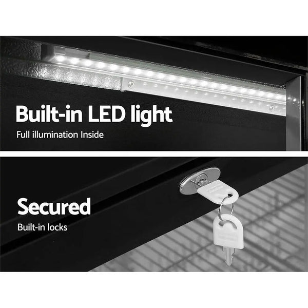 Devanti Bar Fridge 2 Glass Door Commercial Display Freeer Drink Beverage Cooler Black Deals499