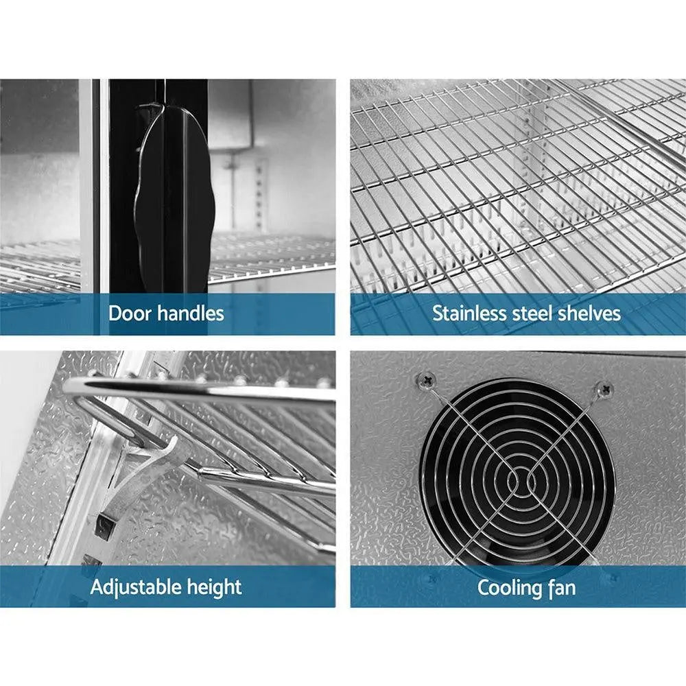 Devanti Bar Fridge 2 Glass Door Commercial Display Freeer Drink Beverage Cooler Black Deals499