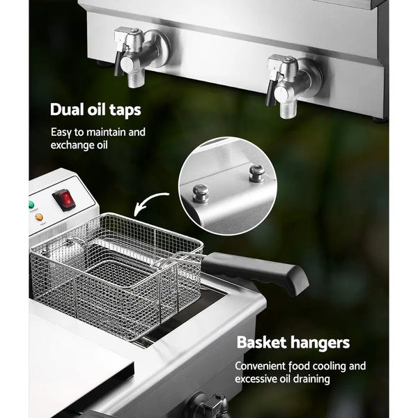 Devanti Commercial Electric Deep Fryer Twin Frying Basket Chip Cooker Countertop Deals499