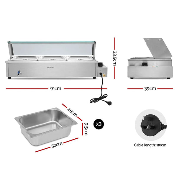 Devanti Commercial Food Warmer Bain Marie Electric Buffet Pan Stainless Steel Deals499