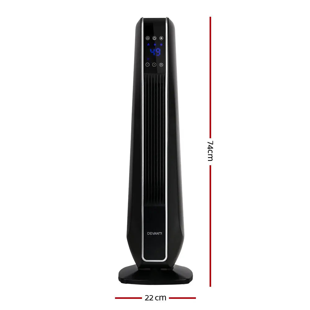Devanti Electric Ceramic Tower Fan Heater Portable Oscillating Remote Control 2400W Black Deals499