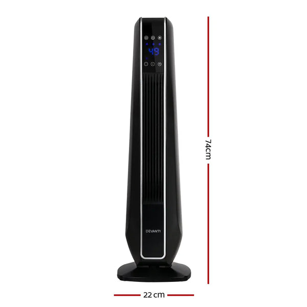 Devanti Electric Ceramic Tower Fan Heater Portable Oscillating Remote Control 2400W Black Deals499