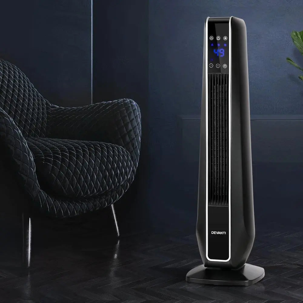 Devanti Electric Ceramic Tower Fan Heater Portable Oscillating Remote Control 2400W Black Deals499