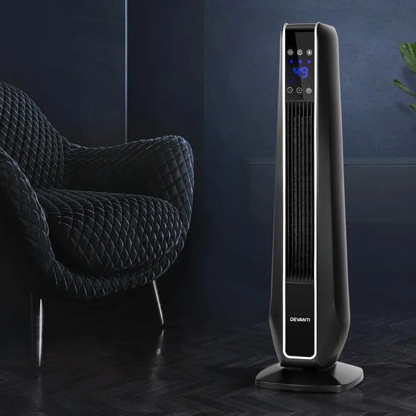 Devanti Electric Ceramic Tower Fan Heater Portable Oscillating Remote Control 2400W Black Deals499